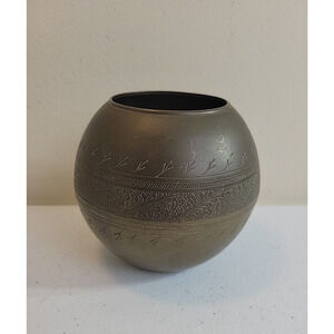 Antique Brass Narang Floral‎ Etched Engraved Hand Crafted Made in India Vase 4"
